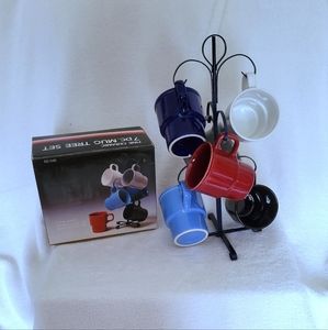 Fine ceramic 7 piece mug tree set vintage 1980s